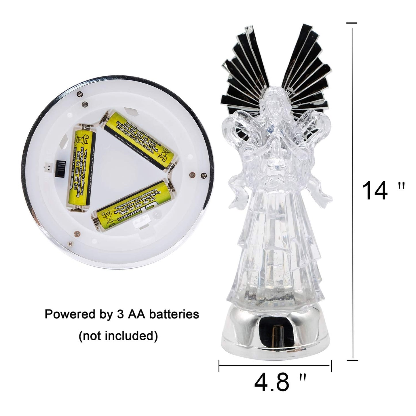 DRomance 14" Angel Snow Globe Lantern Battery Operated with 6 Hour Timer Color Changing LED Light Trumpet Angel Swirling Glitter Water Lamp Thanksgiving Christmas Holiday Decor Gift