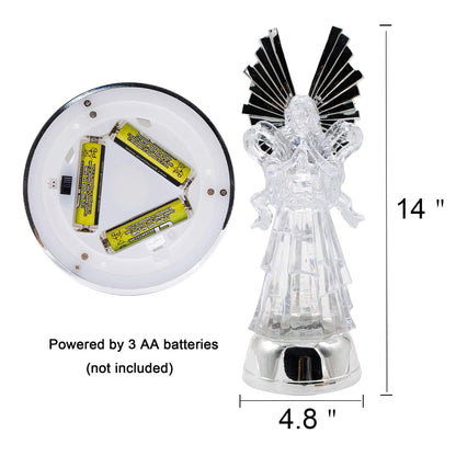 DRomance 14" Angel Snow Globe Lantern Battery Operated with 6 Hour Timer Color Changing LED Light Trumpet Angel Swirling Glitter Water Lamp Thanksgiving Christmas Holiday Decor Gift
