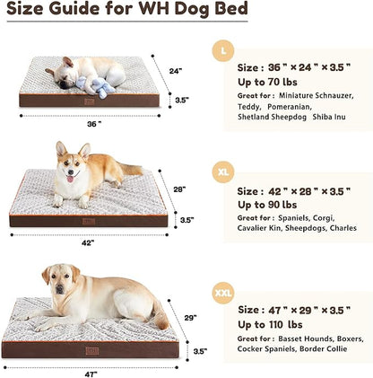 Figopage Orthopedic Dog Beds Large Sized Dog, Memory Foam Dogs Bed with Removable Cover, Washable Pet Mat Non-Slip Bottom, Waterproof Pet Crate Pad, 42×28, Brown