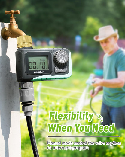 RAINPOINT Sprinkler Timer Outdoor,Programmable Water Timer for Garden Hose Faucet,Irrigation System with Rain Delay/Manual(Metal)