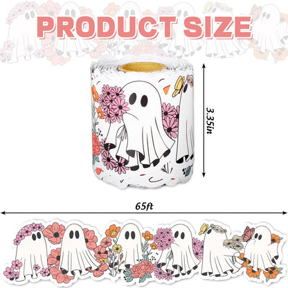 Whaline 65Ft Halloween Bulletin Board Border Cute Floral Ghost Die Cut Trim Border Roll for Home Party Classroom Chalkboard Decoration