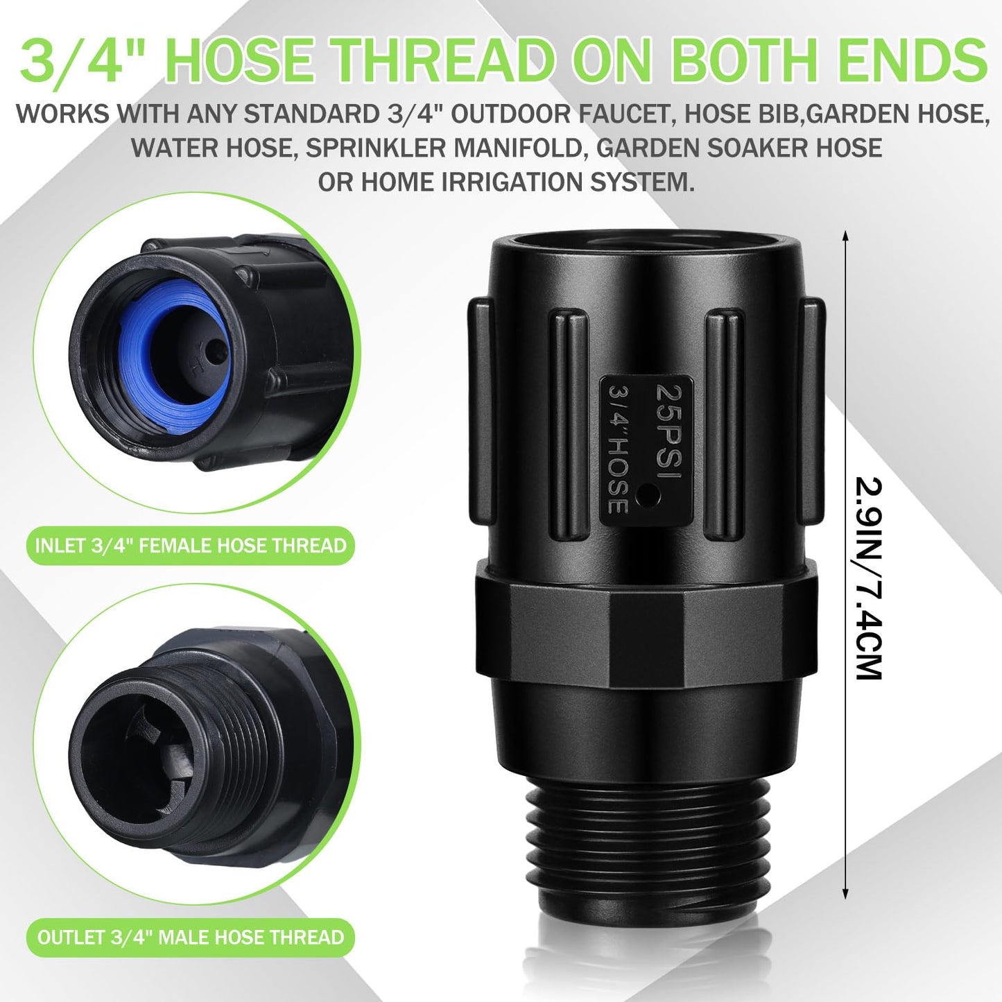 Tondiamo 3 Pcs 25 PSI Drip Irrigation Pressure Regulator, 3/4" Female Hose Thread x 3/4" Male Hose Thread Pressure Reducer Flow Valve for Garden Drip Irrigation Parts Emitters System