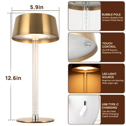 SisiHokai Waterproof Shower Rechargeable Lamp Cordless, LED Touch Battery Operated Table Lamp, Dimmable, Modern Home Decor, Outdoor, Patio, Bathroom, Bedroom, Bedside, Kitchen, Gold