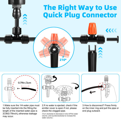 75FT Drip Irrigation System - Easy to Assemble Quick Plug Adjustable Spray Volume Garden Watering/Misting Cooling System with 1/4" Polyethylene (PE) Water Pipes for Gardens, Raised Beds, Lawns