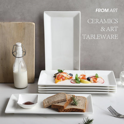 Rectangular Serving Platter Set, 12 Inch Large Serving Plates, Stackable Serving Tray for Wedding, Ceramic White Serving Platters for Entertaining, Dishwasher & Oven Safe, Gift for Housewarming (4PCS)