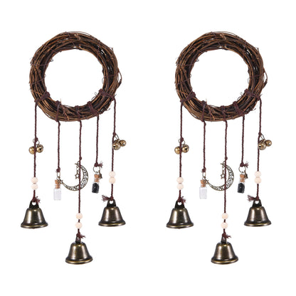 2Pack Witch Bells Hanging Wreath for Front Door Knob, Protection Wind Chimes, Handmade Witchy Decor with Wiccan Magic, Perfect Indoor Home Room Decor for Halloween Witchcraft (2packWitchBells)