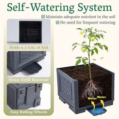 Chirpartti Rolling Tomato Planter with Trellis | Self-Watering Raised Garden Bed Tomato Pots for Growing Tomatoes | Planter Box with Trellis with Wheels for Climbing Plants Greenhouse Indoor Outdoor