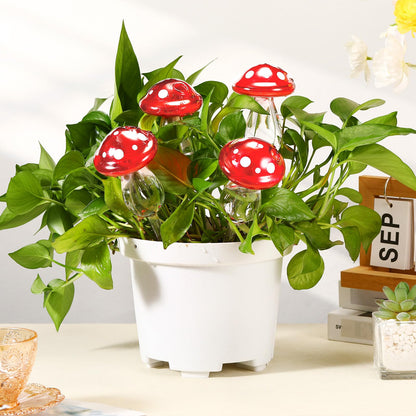 Weysat 4 Pack Glass Self Watering Globes for Indoor Plants Mushroom Watering Devices Bulbs Automatic Plant Waterer Balls Planter Spike for Garden Patio Outdoor Potted Flower Irrigation