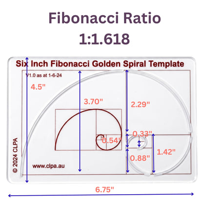 6" Fibonacci Spiral Stencil Template — Golden Ratio Tool for Drawing — Fibonacci Template — Geometric Stencil for Art, Drafting and Quilting — Clear PETG — Made in Australia