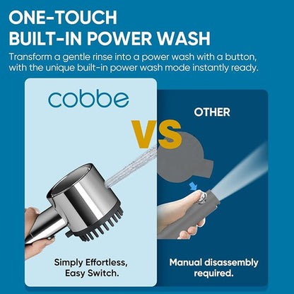 Cobbe Filtered Shower Head with Handheld, 5 Spray Mode Showerhead with Filters, Built-in Power Wash for Hard Water - Remove Chlorine - Reduces Dry Itchy Skin, Chrome
