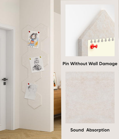 Toptople 12 Inch Large Hexagon Cork Board for Walls, 8 Pack Felt Bulletin Board Tiles, Pin Board with Push Pins for Office Photo and Note, Oatmeal