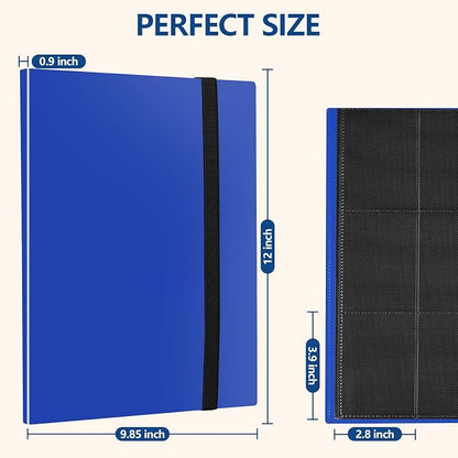Card Binder, EDUDIIU 9 Pockets Premium Trading Card Binders, Cards Collection Binder Album, Side Loading Yugioh Holder Book for Sport, Football, Baseball Collector - Dard Blue