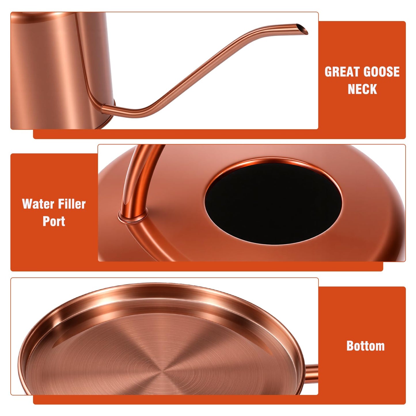 Plant Watering Can, 50 oz / 1500 ml Stainless Steel Metal - Modern Decorative with Long Spout for Indoor Potted Plants, Bonsai, Garden Flowers, Copper