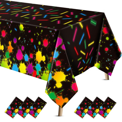 VitalCozy 6 Pcs 80s Neon Table Cloths for Parties Glow in The Dark Tablecloths 54 x 108 Inch Plastic Glow Party Table Covers for Halloween Birthday Black Light Party Supplies Decorations