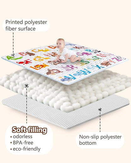 Baby Play Mat, 71x79 Mat with Super Soft Touch, Activity Mat with Upgraded Anti-Slip Bottom, Machine Washable Crawling Mat for Floor & Picnic(Animal Alphabets)