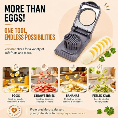FANTEXY Egg Slicer for Hard Boiled Eggs,Hard Boiled Egg Slicer With Stainless Steel Wires,Eggs Cutter,Fruit Cutter for Strawberries,Kiwis and Grapes,Soft Cheese,Easy to Clean and Store(Gray)