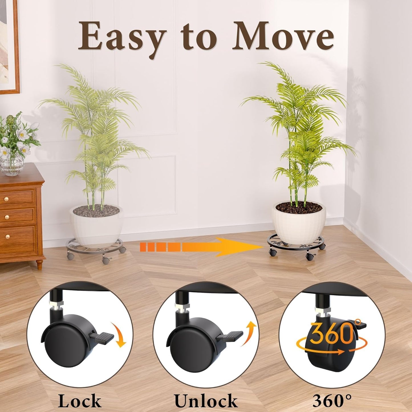 KOOKASHOP 2-Pack Plant Caddy with Wheels - Plant Stand with Wheels, 360° Lockable Plant Rollers Plant Dolly, 10.24" Plant Tray with Casters for Indoor and Outdoor, Black