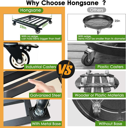 Hongsane 25" Plant Stand with Wheels Heavy Duty,Extra Large Metal Plant Caddy with Industrual Caster,Rolling Square Plant Rollers for Large Pots Plants,Plant Dolly for Indoor Outdoor Use