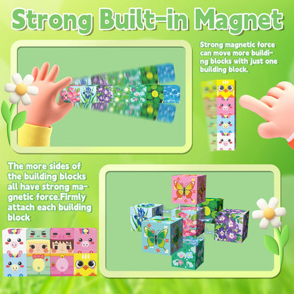 Gryxpox 200 PCS 0.8in Magnetic Blocks,Magnetic Building Cubes, Build Flower World Set,Stacking Magnets, STEM Sensory Toys for Ages 3+ Toddlers Kids Girl Boys Easter Birthday Gifts