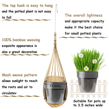 Yookeer 2 Pack Hanging Orchid Planter 4 Inch Thai Bamboo Hanging Orchid Basket with Metal Hook Decorative Bird Nest Style Plant Hangers for Trellis & Gazebo Indoor Outdoor Patio Garden Flower Planter