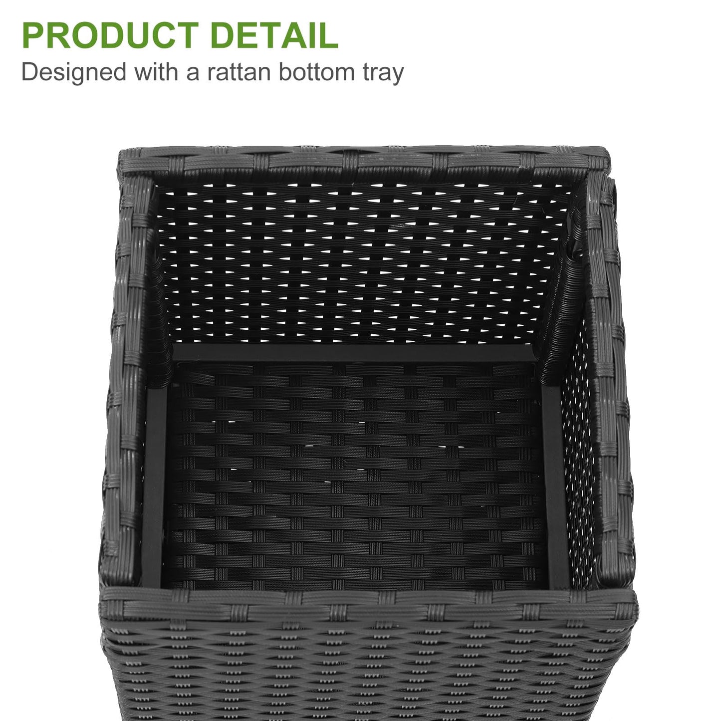 LEWIS&WAYNE Set of 2 Tall Planters for Outdoor Plants Handmade 24'' Wicker Tall Square Planter Box with Removable Liners Modern Planter for Indoor Outdoor Garden Patio Front Porch - Black