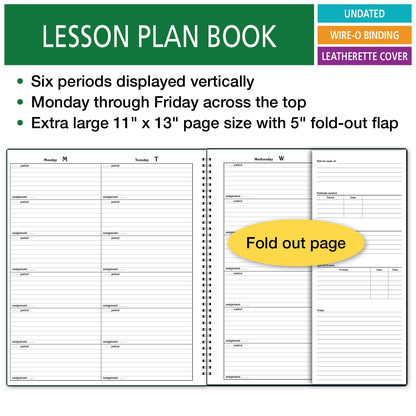 6 Period EXTRA Large Teacher Lesson Plan; Days Horizontally Across the Top (King Plan)