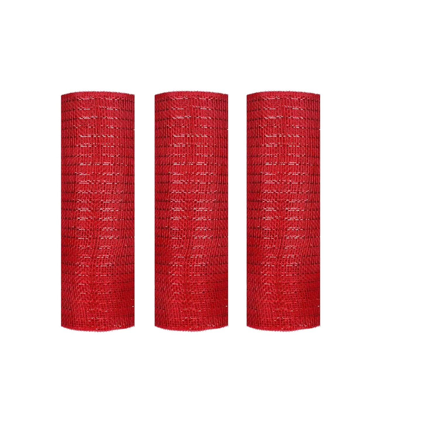 JStnana 3 Rolls Red Deco Mesh Ribbon for Wreath Making Supplies, 10 Inch x 30FT Metallic Foil Burlap Deco Mesh Fabric for Fall Thanksgiving Halloween Christmas Wreath Swags and Decorating