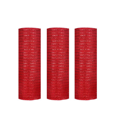 JStnana 3 Rolls Red Deco Mesh Ribbon for Wreath Making Supplies, 10 Inch x 30FT Metallic Foil Burlap Deco Mesh Fabric for Fall Thanksgiving Halloween Christmas Wreath Swags and Decorating