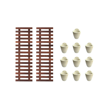 LalaGreen Bundle - 4 Inch, 10 Pack Self Watering White Plastic Pot + 2 Pack Wooden Plant Holder Wooden Hanging Planter, Plant Stand, Air Plant Succulent Holder, Outdoor Vertical Garden