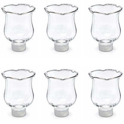 4E's Novelty Clear Glass Votive Cups with Peg - Pack of 6 - Tulip Votive for Candelabra Candle Holder, Home Interior Candle Sconce Glass Replacement Parts, Shabbat Candle Glass Oil Lamp (2.75" Tall)