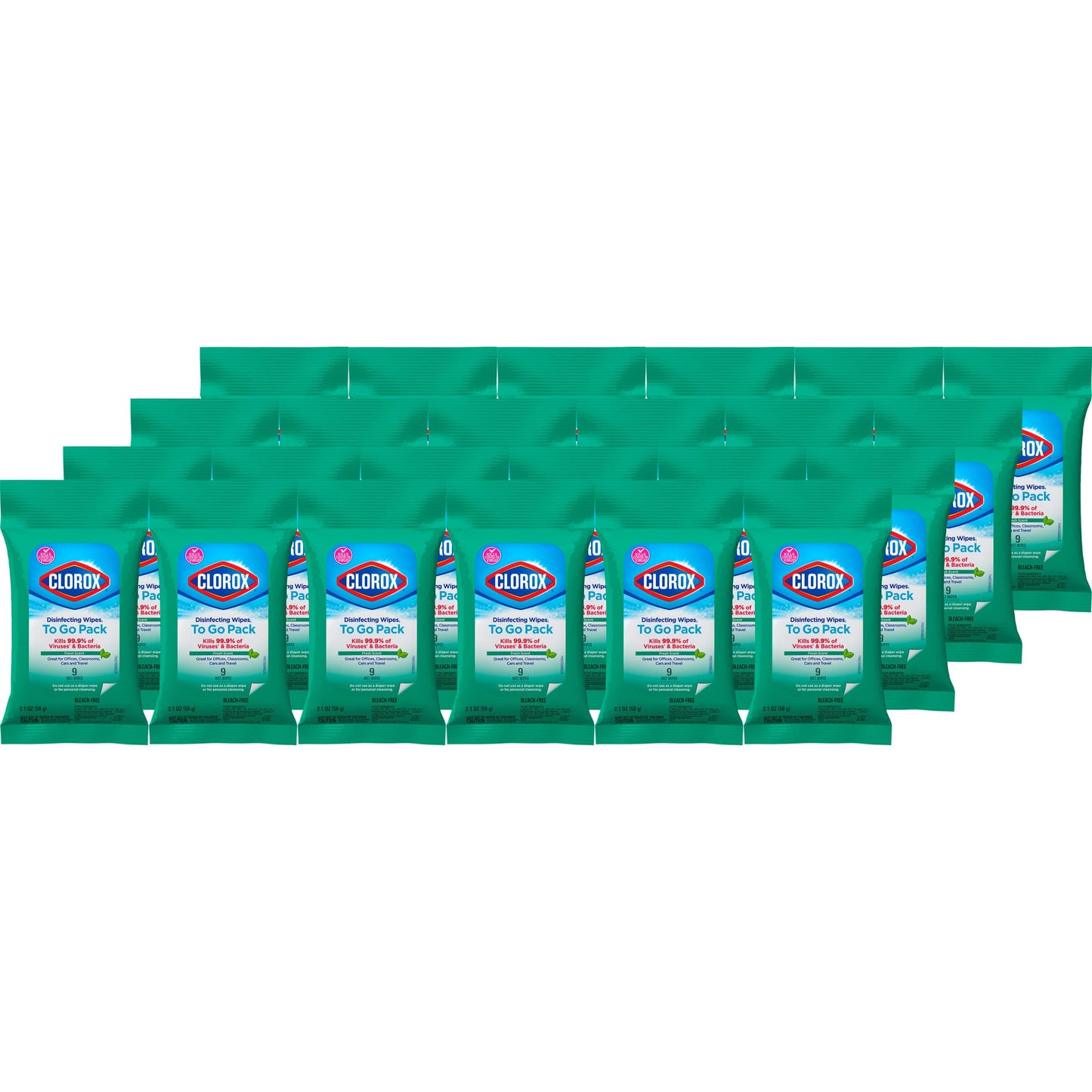 Clorox Disinfecting Wipes To Go Pack, Bleach Free, Fresh Scent, 9 Count, Pack of 24 (Pack May Vary)