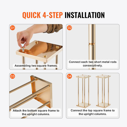 Happybuy 4PCS Gold Metal Column Wedding Flower Stand, 31.5in Geometric Vase Centerpiece Stands, Cylindrical Floral Display Rack for Events, Reception, Party Decoration
