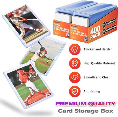 600 Pack Card Sleeves Hard Plastic, Arjiekwei 3"X4" Baseball Cards Protectors Plastic, Premium Card Holder for Trading Sports Baseball Football Game Cards (300 Rigid + 300 Clear)