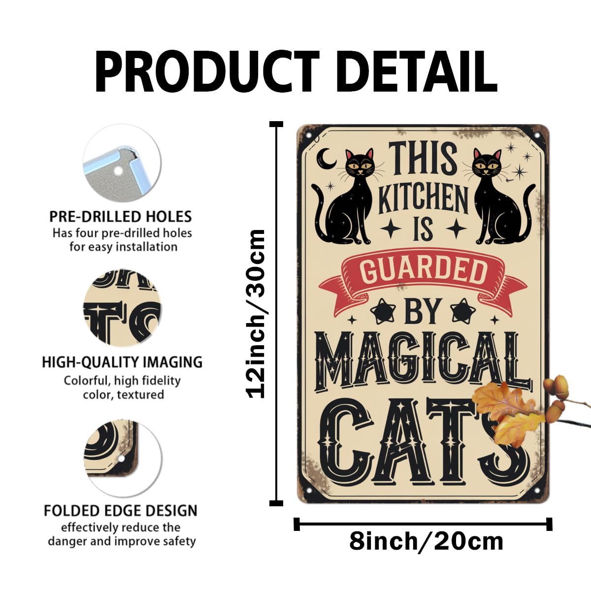 This Kitchen Is Guarded By Magical Cats Metal Tin Sign Halloween Theme Wall Hanging Rustic Style Wall Decor For Kitchen, Farmhouse, Living Room, Halloween Party Decorative Signs & Plaques 8x12 Inch