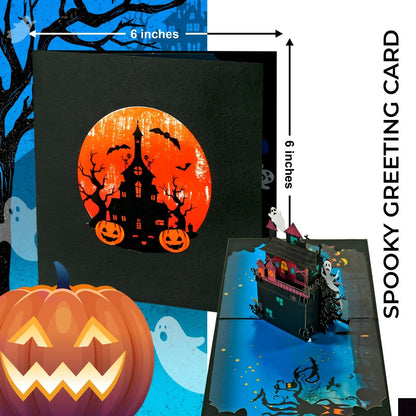iGifts And Cards Halloween Haunted Mansion 3D Pop-Up Card – Spooky Ghost House, Pumpkins & Bats – 6"x6" Creepy Greeting Card for Trick-or-Treaters, October Birthdays, Parties & Eerie House Gifts