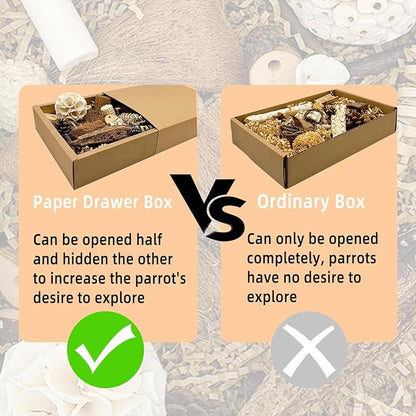 Bird Foraging Toys Parrot Chew Shredding Toys Bird Foraging Box for Parakeets Cockatiels Conures Lovebirds and Small to Medium Birds(Natural)