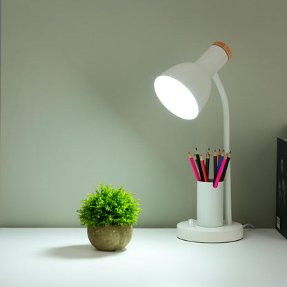 YSJUENAII Desk Lamp with Pen Holder, Green, Wood Accent, Adjustable Gooseneck, Modern Study Light (Green)