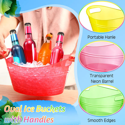 meekoo 6 Pcs Plastic Ice Buckets Bulk with Handles 4.5L Oval Storage Tub Large Capacity Ice Drink Bucket for Easter Summer Party Bar Wine Beer Champagne Beverage Bottle Cooler(4.5 L,Multicolor)