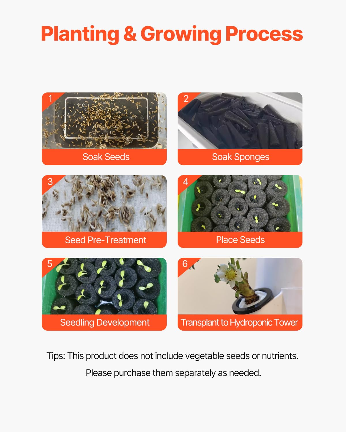 VEVOR Hydroponic Growing System, 30 Pods Vertical 6 Tiers Hydroponic Tower, Home Hydronic Garden with Water Pump & Timer, Water Circulation Plants Germination Kit for Indoor Herbs Fruits & Vegetables