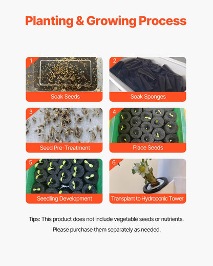 VEVOR Hydroponic Growing System, 30 Pods Vertical 6 Tiers Hydroponic Tower, Home Hydronic Garden with Water Pump & Timer, Water Circulation Plants Germination Kit for Indoor Herbs Fruits & Vegetables
