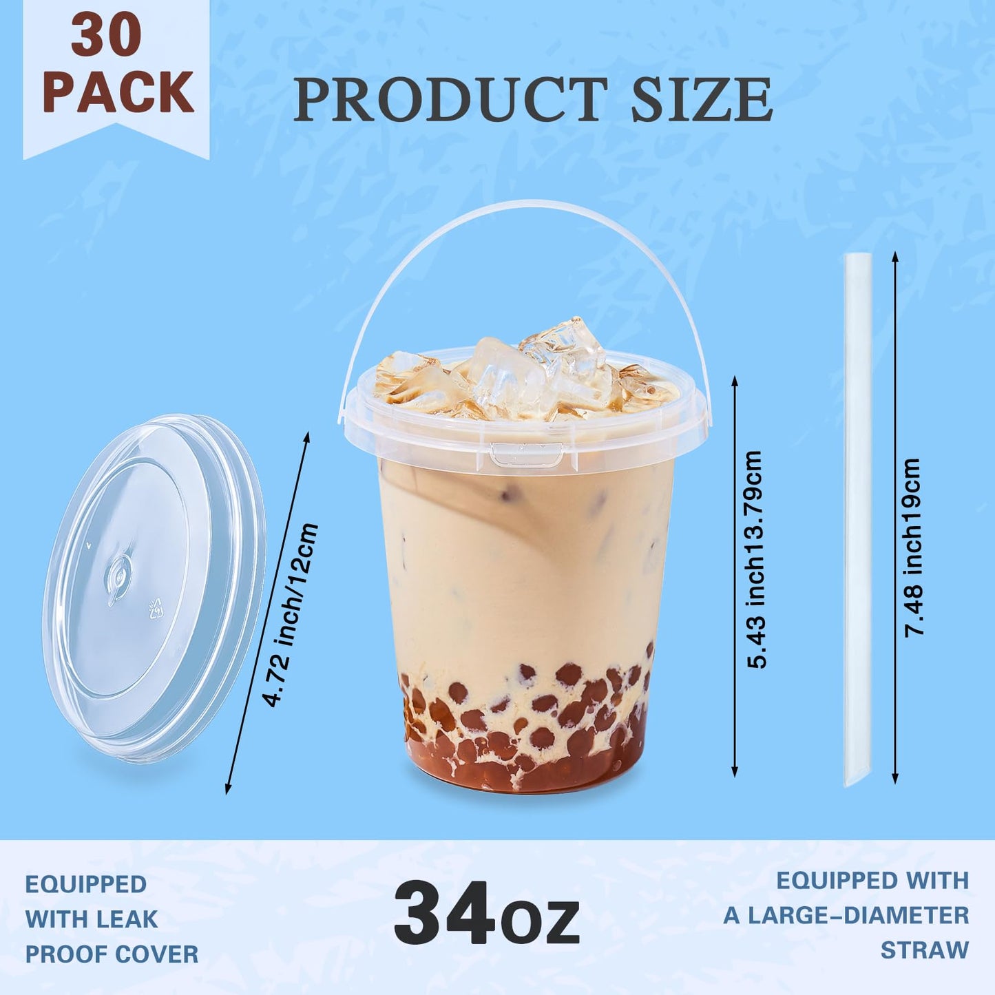 30Set 34oz Drink Buckets with Lids and Straws, Plastic Cups with Lids Straw