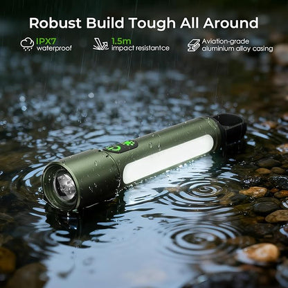ADDplus Magnetic Flashlight Rechargeable,2000LM 5000mAh Flashlights High Lumens with 18 Modes,Waterproof, Adjustable,Powerful Flash Light,Multi-Flashlights for Home,Car,Hiking,Camping(1, Green)