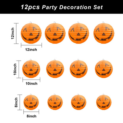 PheiLa Halloween Pumpkin Paper Lanterns Set for Halloween Party Garden Decoration, Multi-Sized, Pack of 12