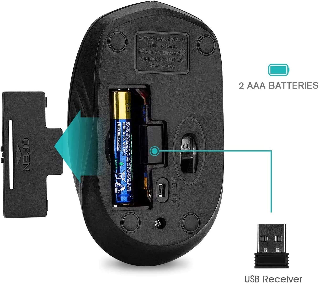 Rii Wireless Mouse, 2.4G Portable Computer Mice for PC, Laptop, Windows,Office Included Wireless USB dongle (Black)