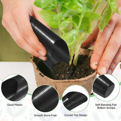 M METERXITY 18-Pack Bonsai Soil Scoops, Plastic Garden Soil Scoops Bucket Shovel Potting Scoopers for Transplanting/Flower Planting/Plant Succulent, Colorful Small Gardening Tools [Black]