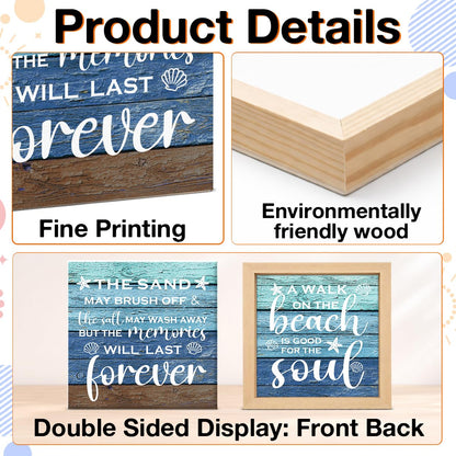 3 Pcs Summer Beach Decorations Wooden Sign - Stay Salty Centerpieces for Tiered Tray Table Desk Bedroom Boys Room Party Shelf Decoration