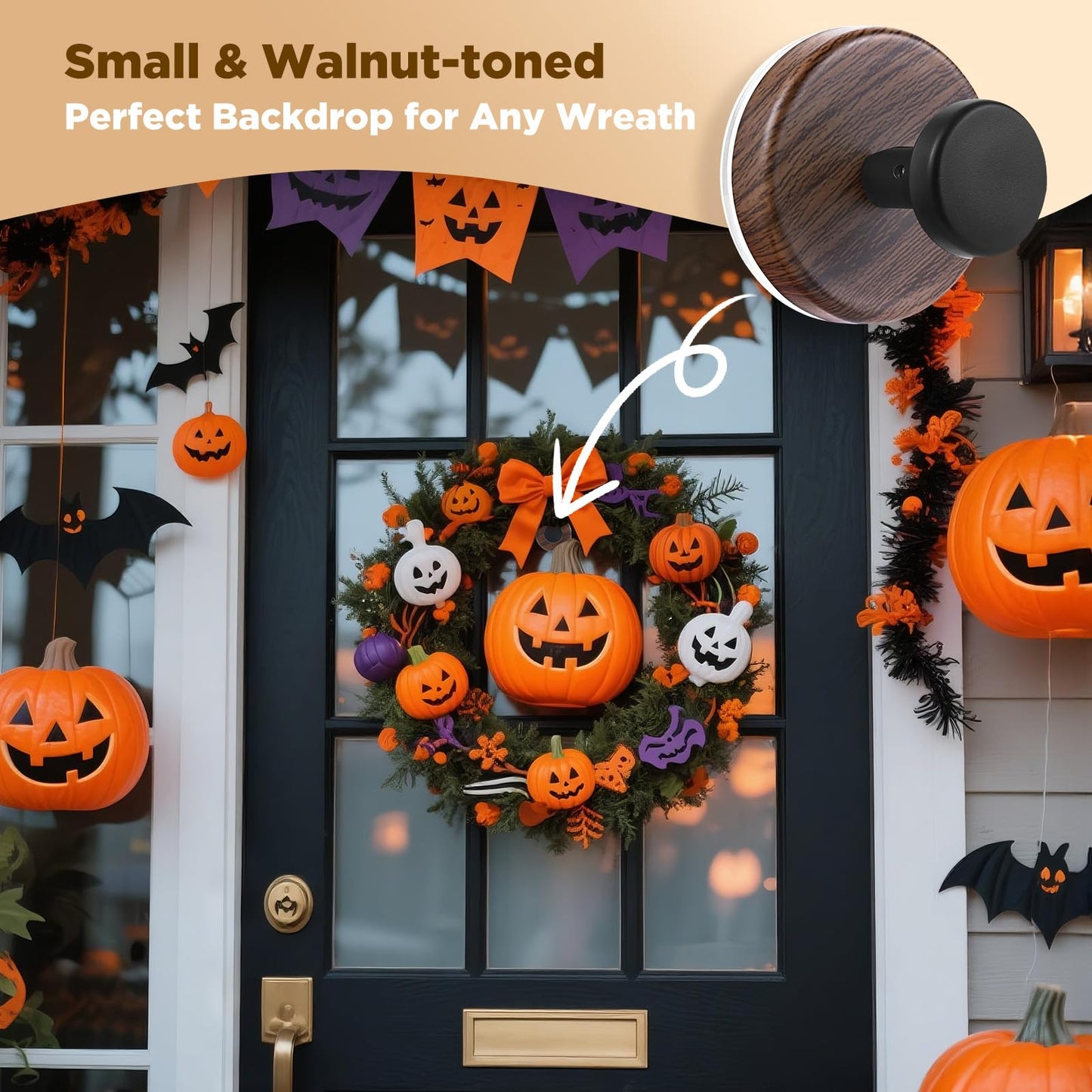 OUTXE Suction Cup Wreath Hanger, Heavy Duty Reef Hook for Front Door/Glass Window/Over Door/Outdoor, Christmas/Thanksgiving/Halloween/July 4th/Easter/Valentine/Fall/Summer/Spring (Walnut, 2-Pack)