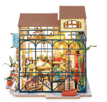 Rolife DIY Miniature House Kit Flower Shop, Tiny House Kit for Adults to Build, Mini House Making Kit with Furniture, Halloween/Christmas Decorations/Gifts for Family and Friends(Emily's Flower Shop)