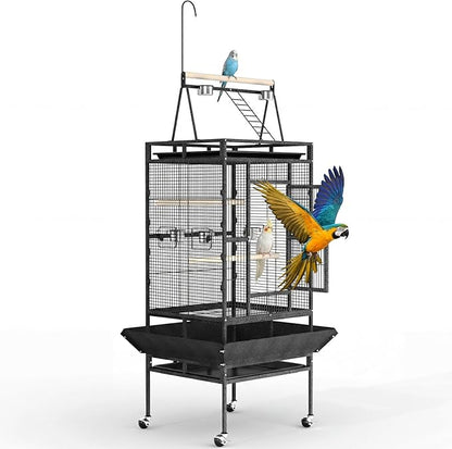 Garvee 82" h Large Bird Cage, Rolling Parakeet Cage with Play Top, Bird Rope Perche, Big Bird Cages for Parrots, Parakeets, Cockatiels, Conures-White