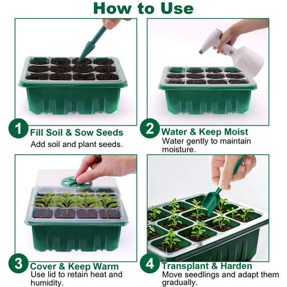 Yalumo Seed Starter Tray Kit, 12 Pack 144 Cells with Humidity Dome, Reusable Seedling Trays with Drainage Holes, Plant Germination Kit with Labels & Tools for Mini Greenhouse Propagator Indoor Garden
